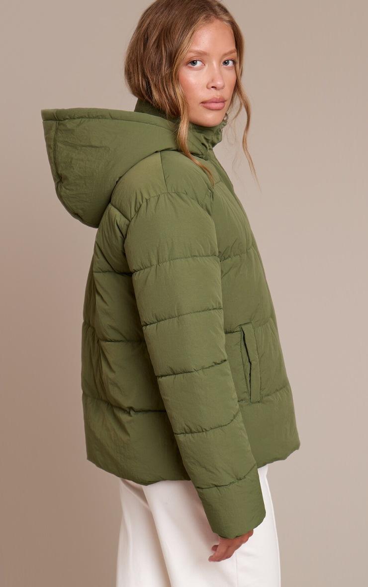 Pretty Little Thing Khaki Hooded Puffer Jacket