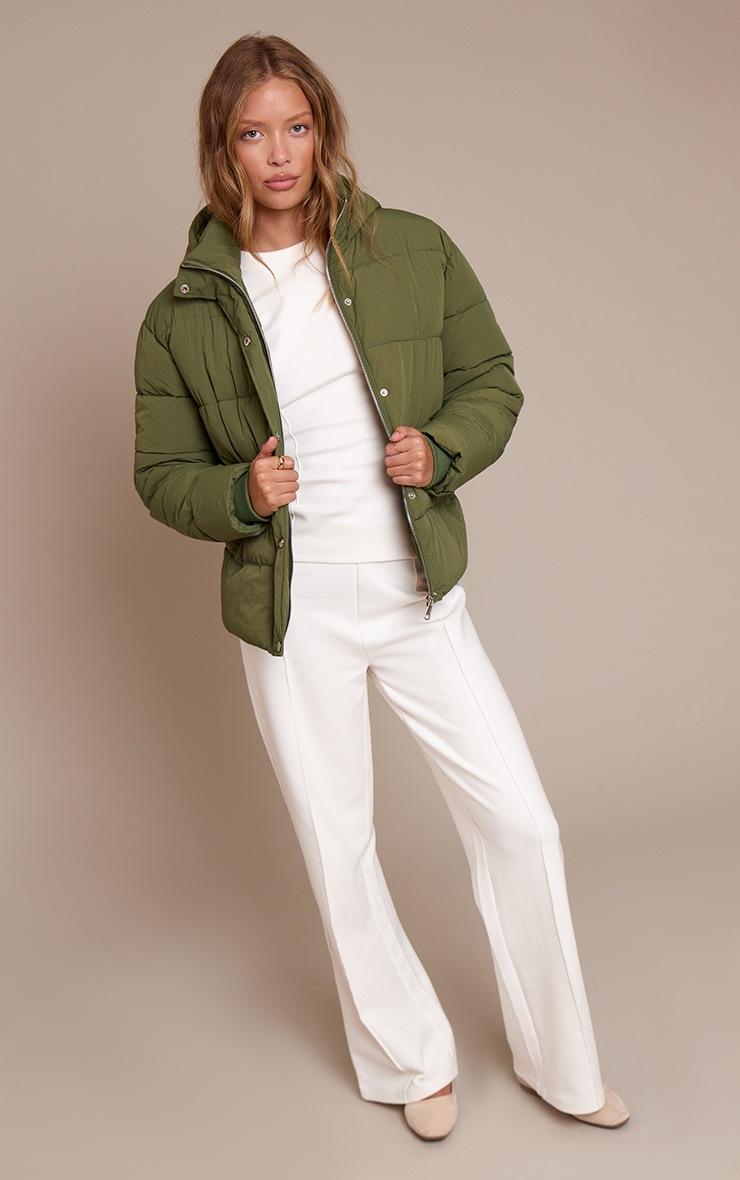 Pretty Little Thing Khaki Hooded Puffer Jacket