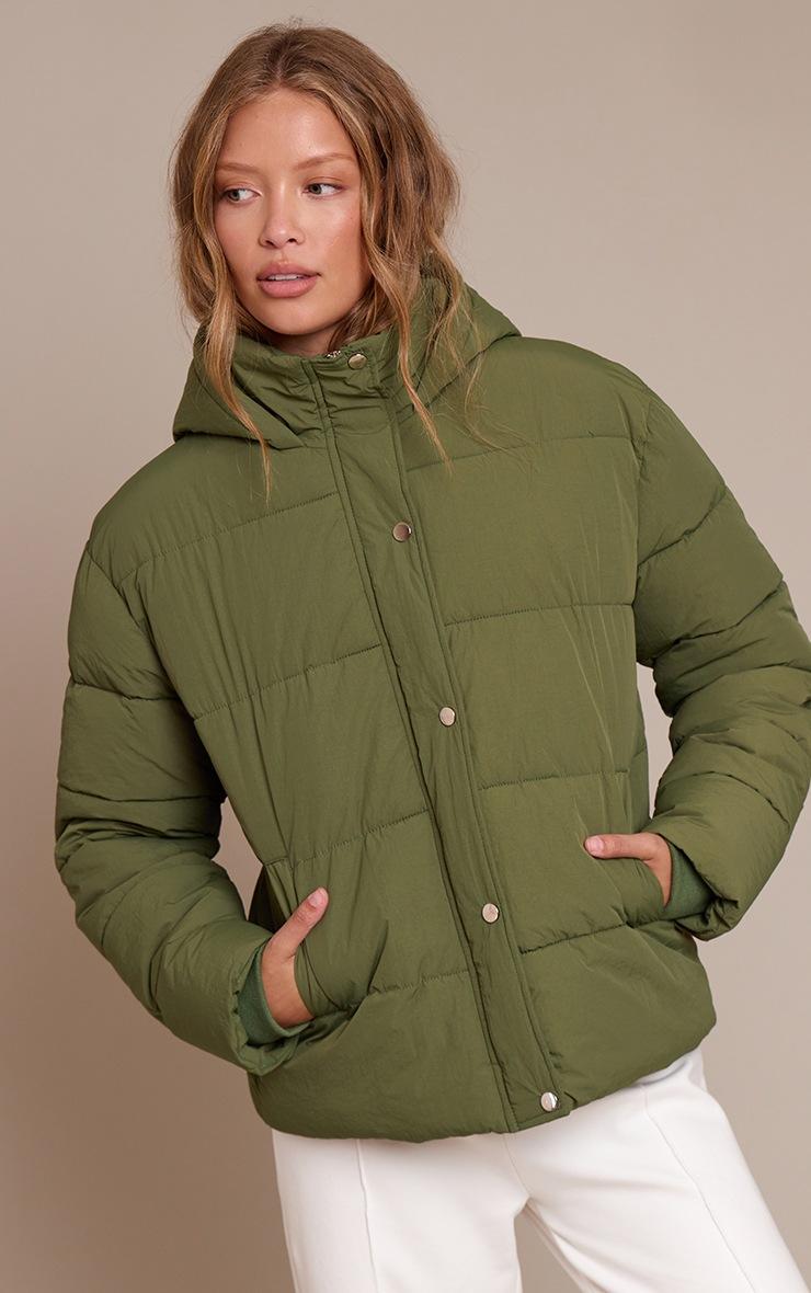 Pretty Little Thing Khaki Hooded Puffer Jacket