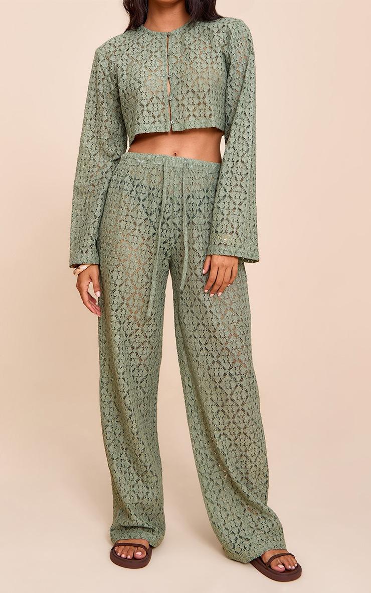 Pretty Little Thing Khaki Lace Straight Leg Pants