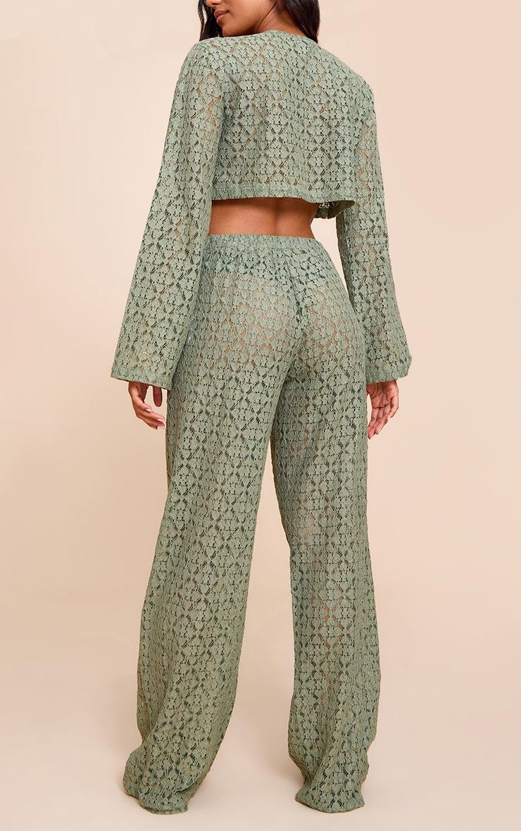 Pretty Little Thing Khaki Lace Straight Leg Pants