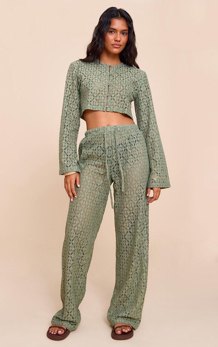 Pretty Little Thing Khaki Lace Straight Leg Pants