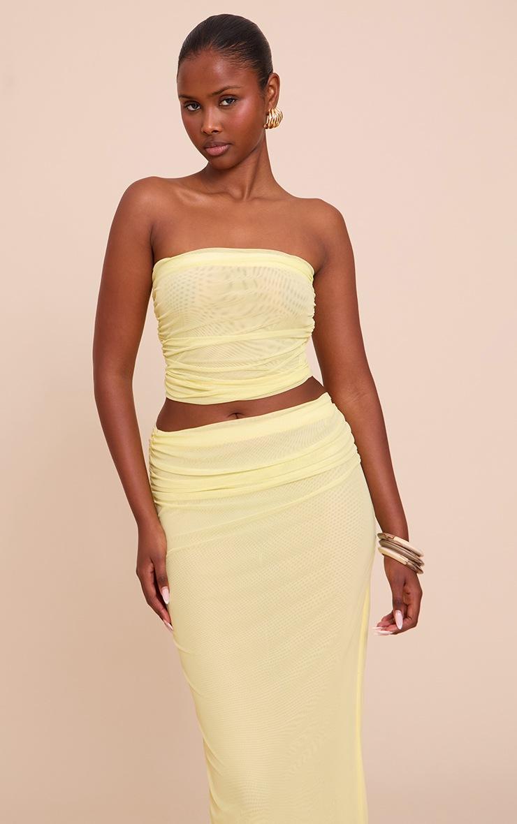 Pretty Little Thing Lemon Chiffon Mesh Bandeau Top