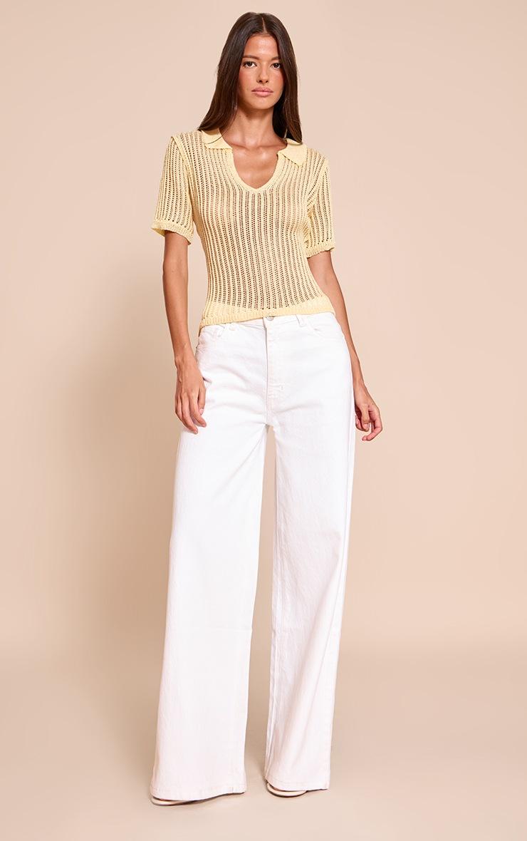 Pretty Little Thing Lemon V Neck Knit Polo Top