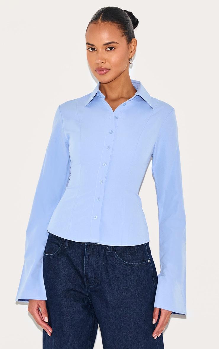 Pretty Little Thing Light Blue Cotton Fitted Shirt