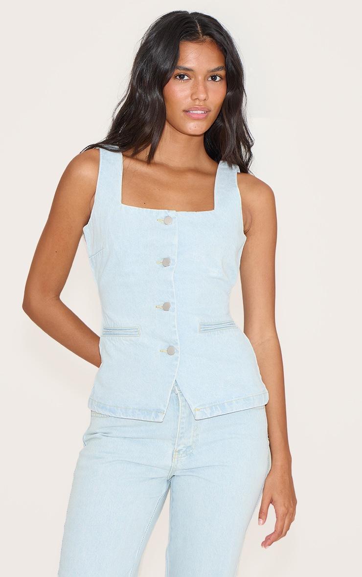 Pretty Little Thing Light Blue Tie Back Denim Top