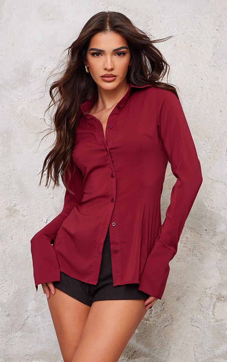 Pretty Little Thing Maroon Chiffon Fitted Shirt