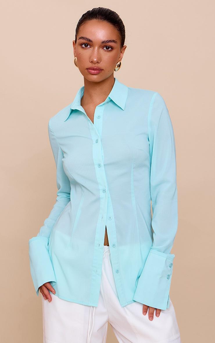 Pretty Little Thing Mint Chiffon Fitted Shirt