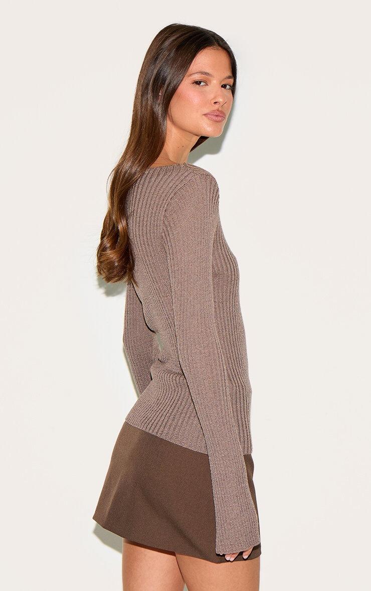 Pretty Little Thing Mocha Rib Knit Long Sleeve Top