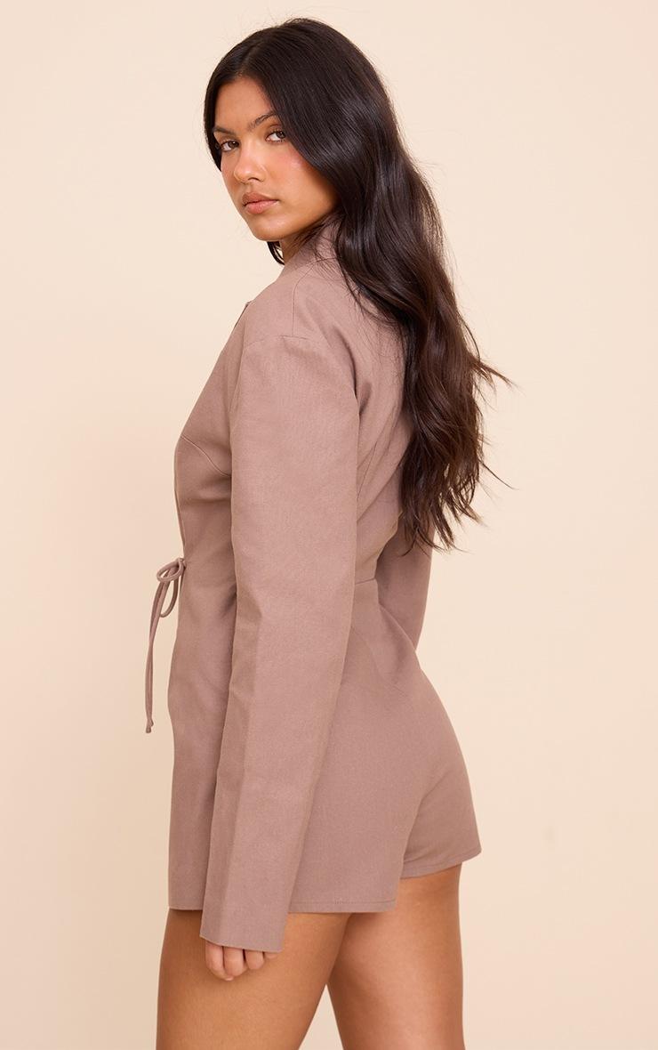 Pretty Little Thing Mocha Woven Wrap Blazer Romper