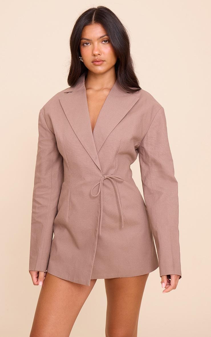 Pretty Little Thing Mocha Woven Wrap Blazer Romper