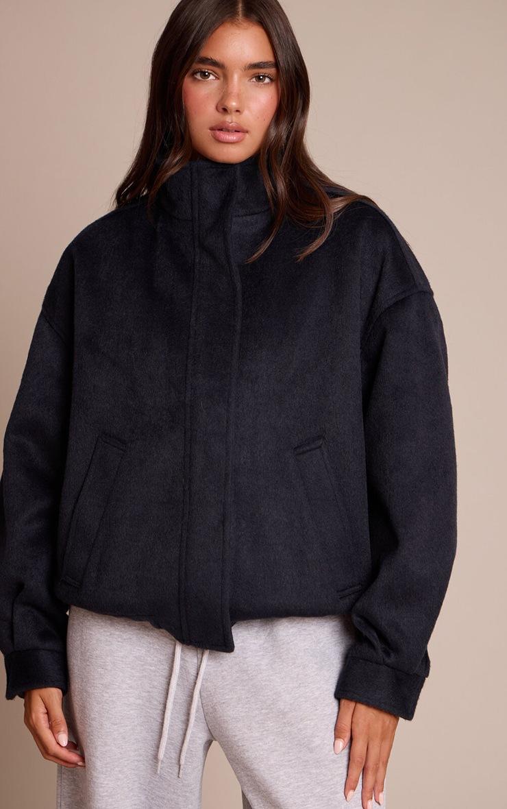 Pretty Little Thing Navy Funnel Neck Bomber Jacket