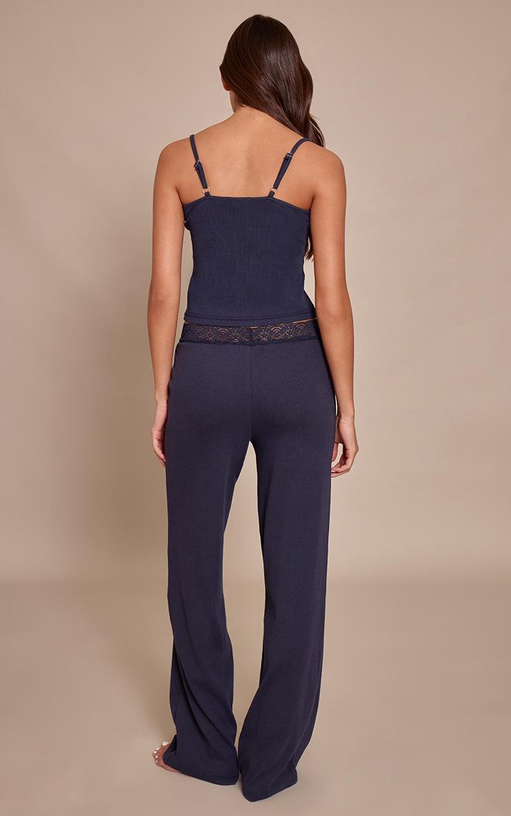 Pretty Little Thing Navy Lace Trim Wide Leg Pant