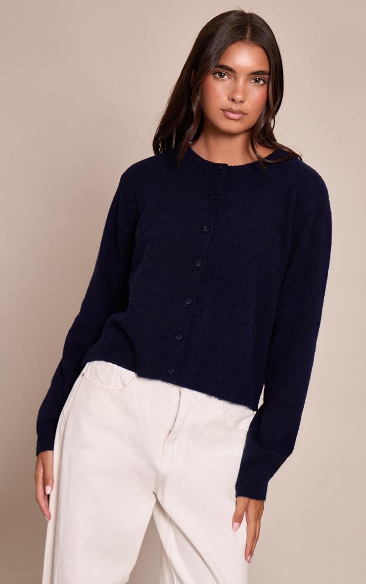 Pretty Little Thing Navy Round Neck Knit Cardigan