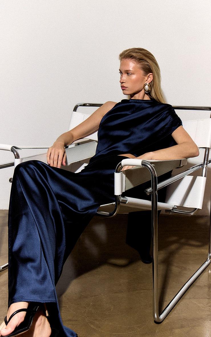 Pretty Little Thing Navy Satin Low Rise Maxi Skirt