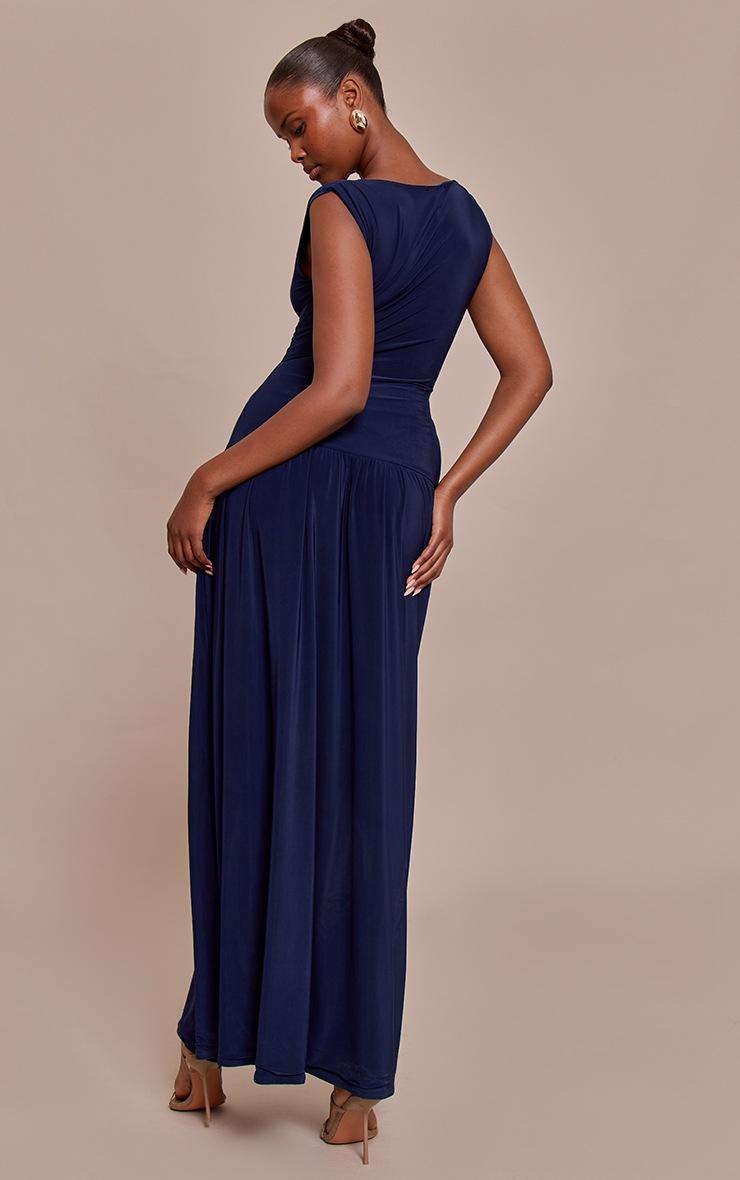 Pretty Little Thing Navy Slinky Drape Maxi Dress
