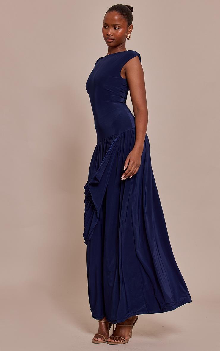 Pretty Little Thing Navy Slinky Drape Maxi Dress