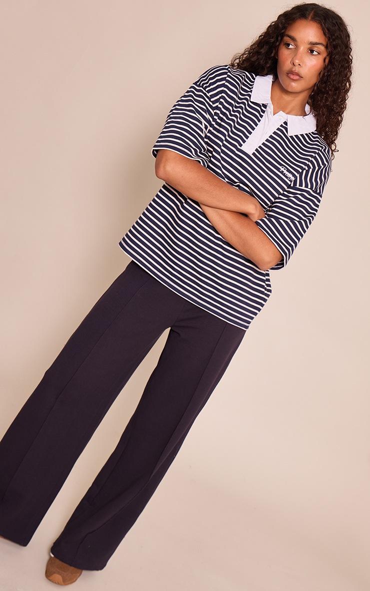 Pretty Little Thing Navy Striped Polo Tshirt