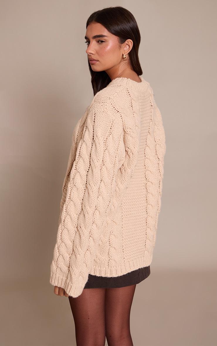 Pretty Little Thing Oatmeal Cable Knit Sweater
