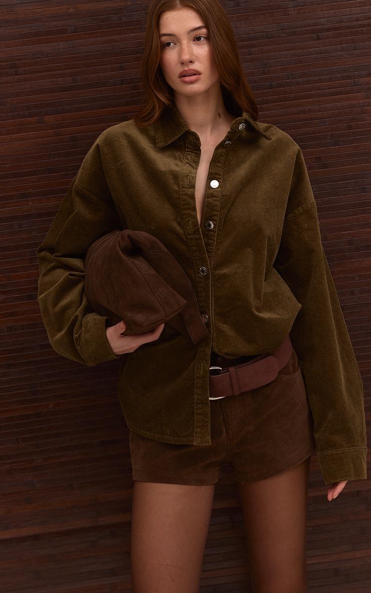 Pretty Little Thing Olive Cord Denim Shirt