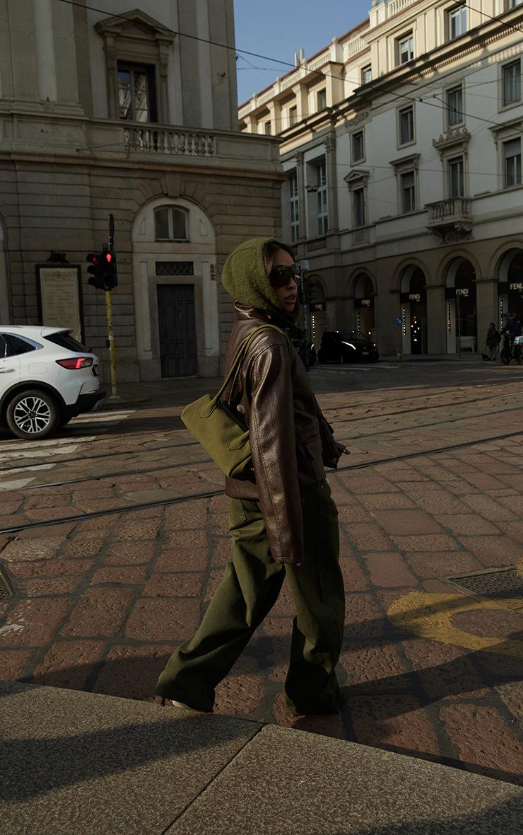 Pretty Little Thing Olive Low Rise Barrel Jeans