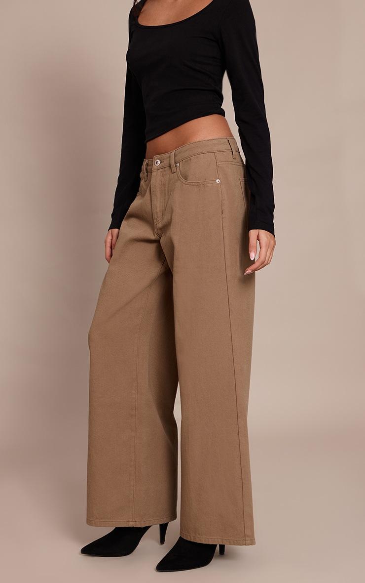 Pretty Little Thing Olive Low Rise Wide Leg Jeans