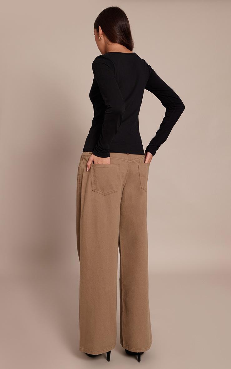 Pretty Little Thing Olive Low Rise Wide Leg Jeans
