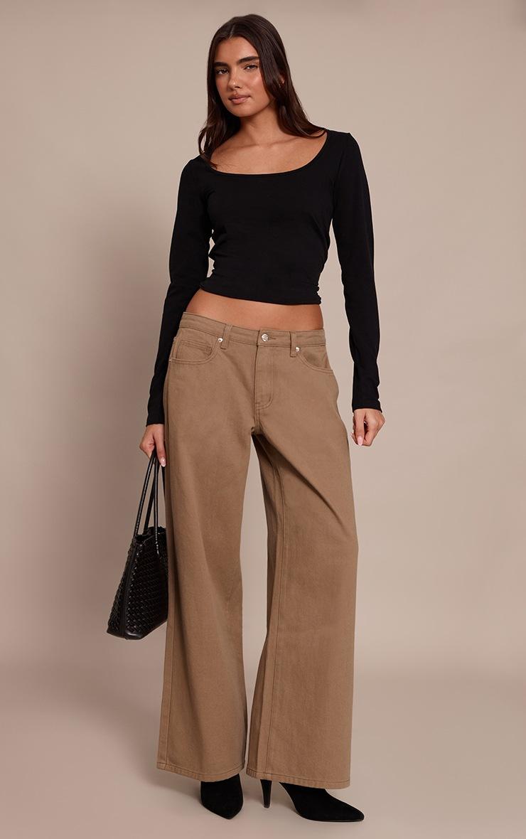 Pretty Little Thing Olive Low Rise Wide Leg Jeans