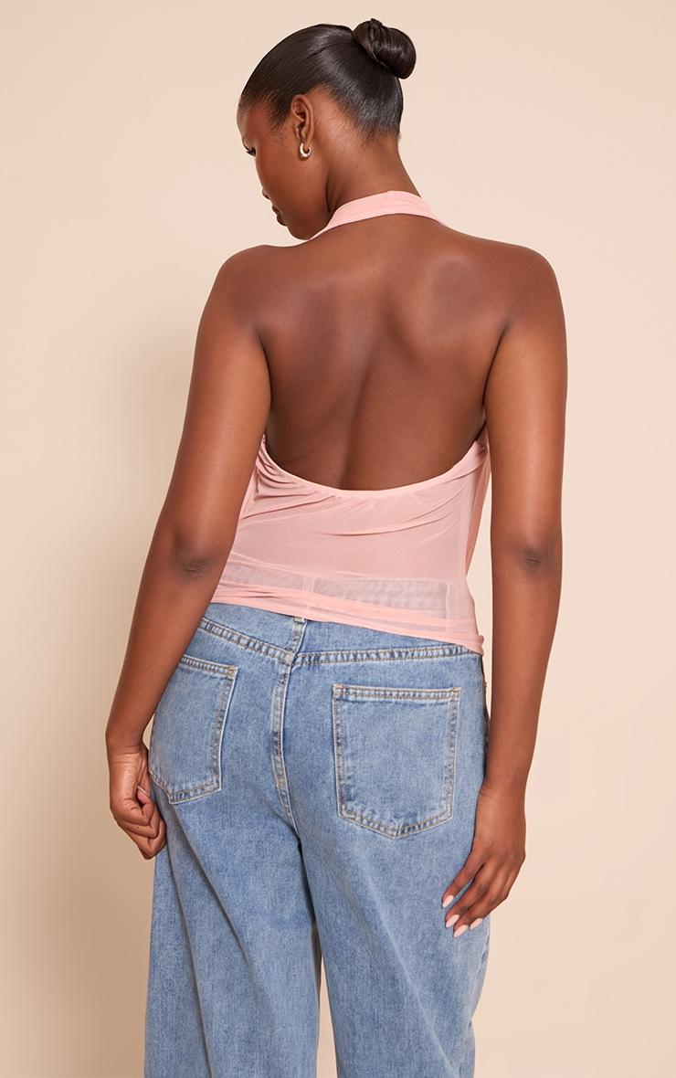 Pretty Little Thing Peach Mesh Halter Neck Top
