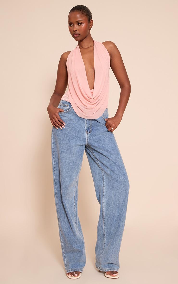 Pretty Little Thing Peach Mesh Halter Neck Top