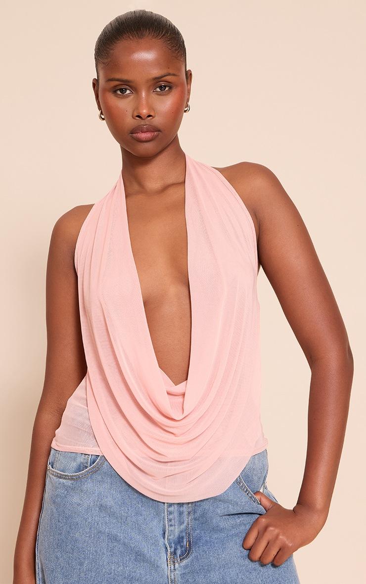 Pretty Little Thing Peach Mesh Halter Neck Top