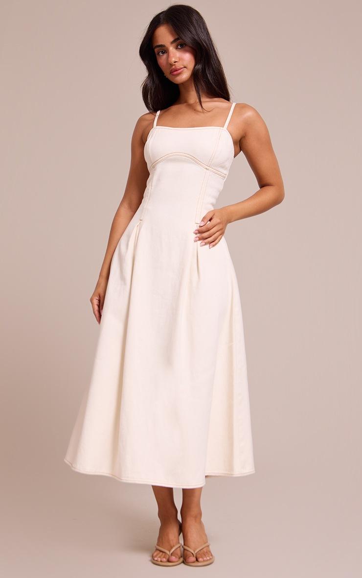 Pretty Little Thing Petite Ecru Denim Skater Dress