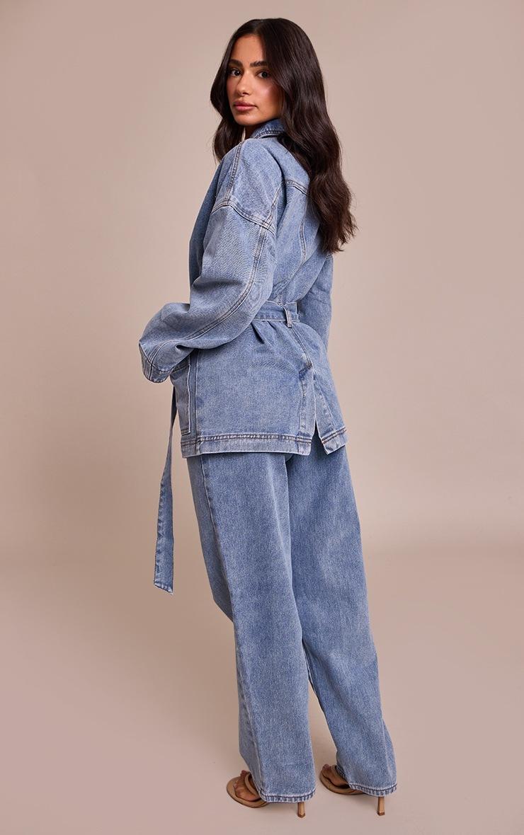 Pretty Little Thing Petite Mid Blue Wide Leg Jeans