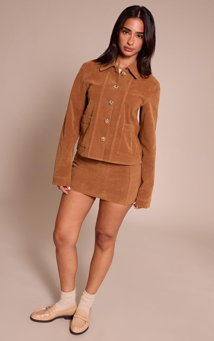 Pretty Little Thing Petite Tan Suede Mini Skirt