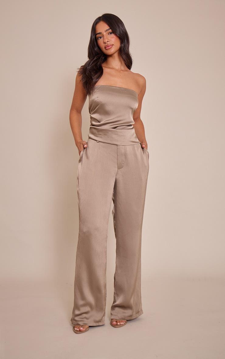 Pretty Little Thing Petite Taupe Satin Bandeau Top