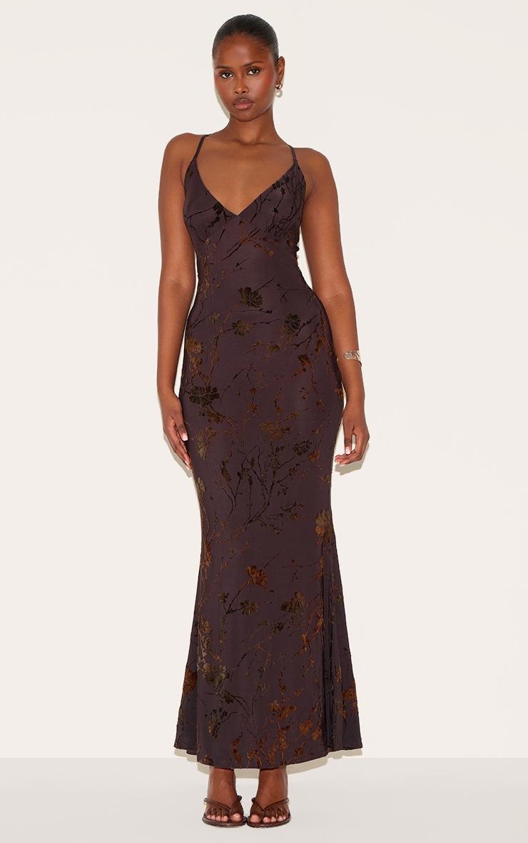 Pretty Little Thing Plum Devore V-neck Maxi Dress