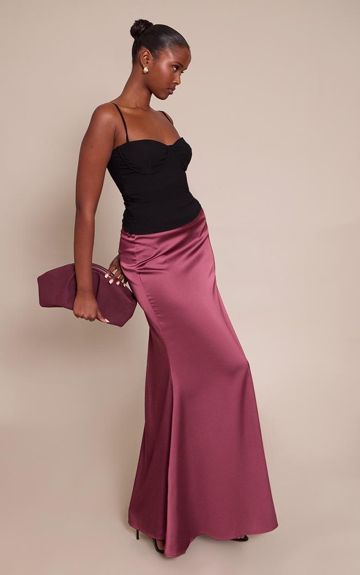 Pretty Little Thing Plum Satin Floaty Maxi Skirt