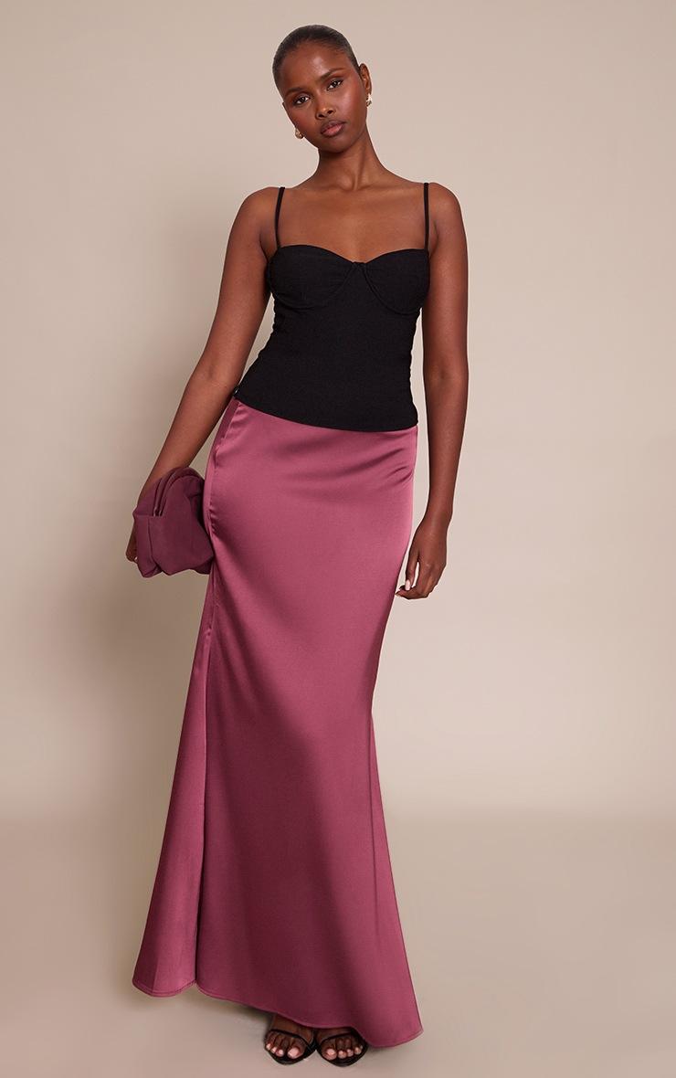 Pretty Little Thing Plum Satin Floaty Maxi Skirt