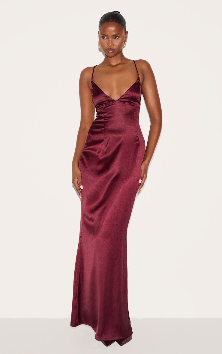 Pretty Little Thing Plum Satin Tie Back Maxi Dress