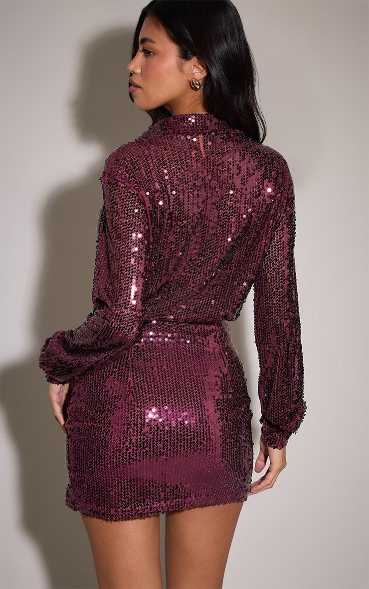 Pretty Little Thing Plum Sequin Fitted Shirt Dress