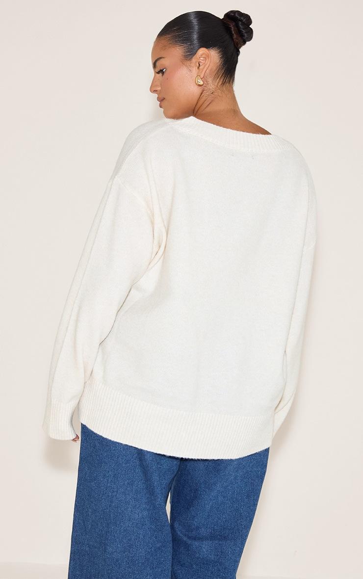 Pretty Little Thing Plus Cream Knit V-neck Sweater
