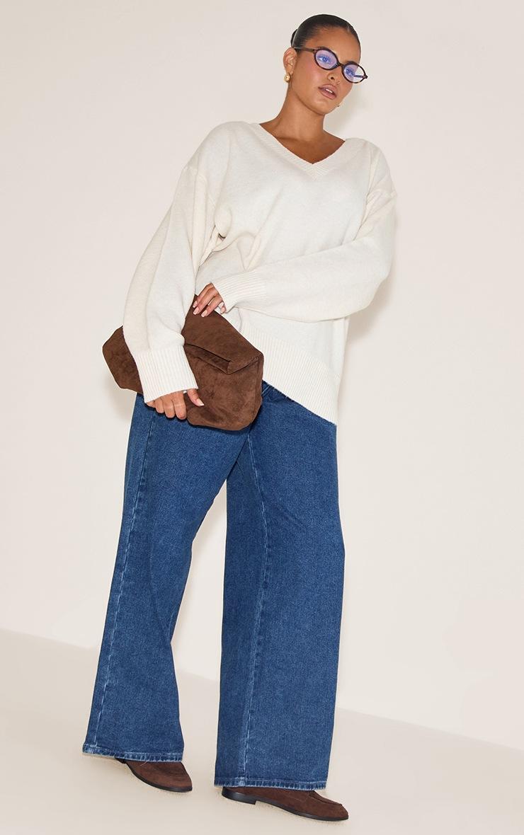 Pretty Little Thing Plus Cream Knit V-neck Sweater