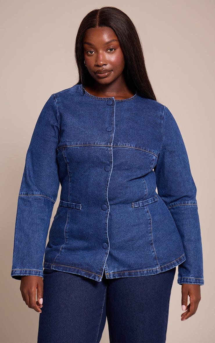 Pretty Little Thing Plus Denim Round Neck Shirt