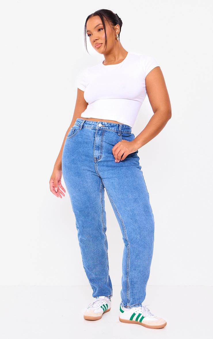 Pretty Little Thing Plus Mid Washed Mom Jeans