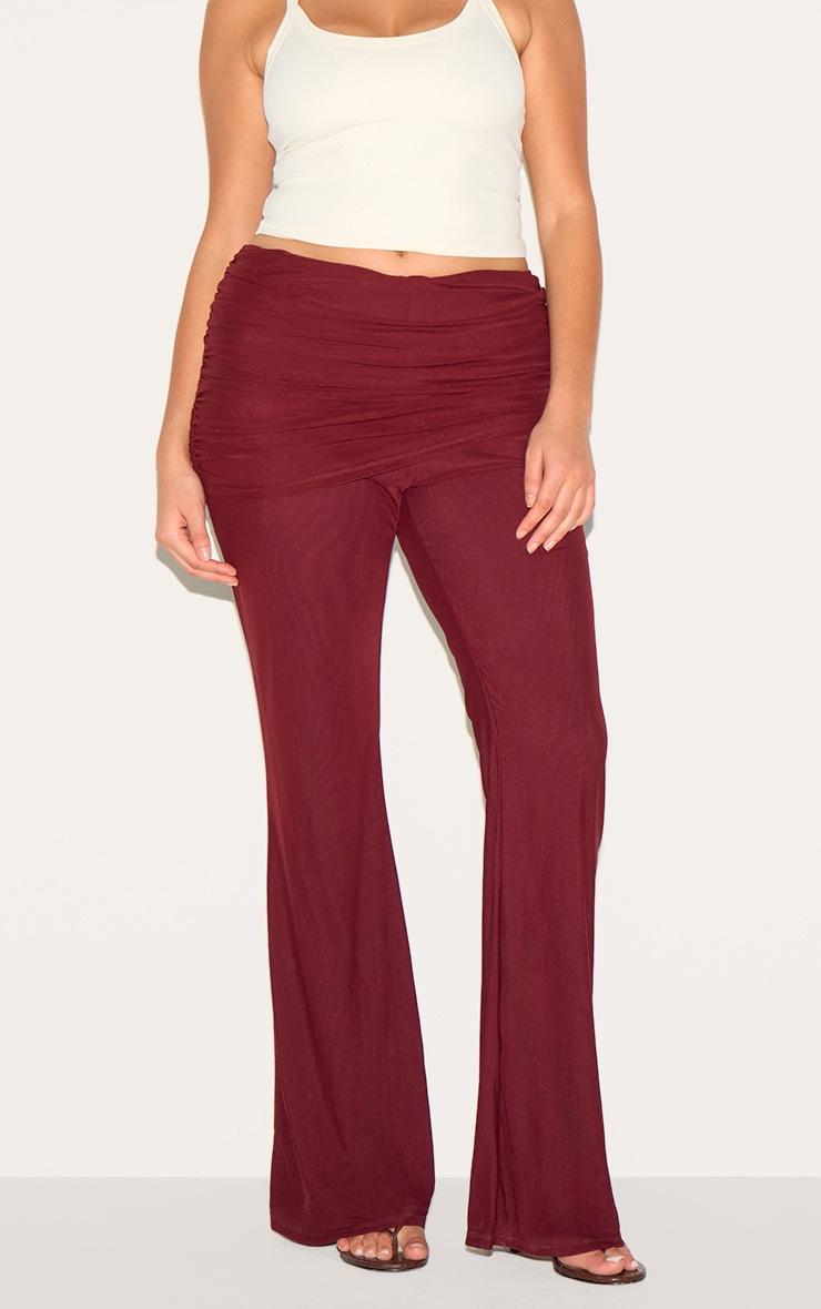 Pretty Little Thing Plus Wine Mesh Foldover Flares