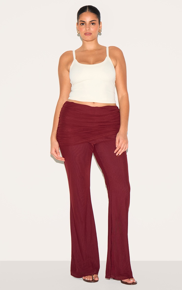 Pretty Little Thing Plus Wine Mesh Foldover Flares