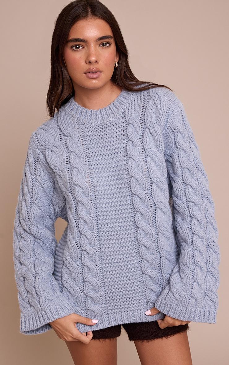 Pretty Little Thing Powder Blue Cable Knit Sweater