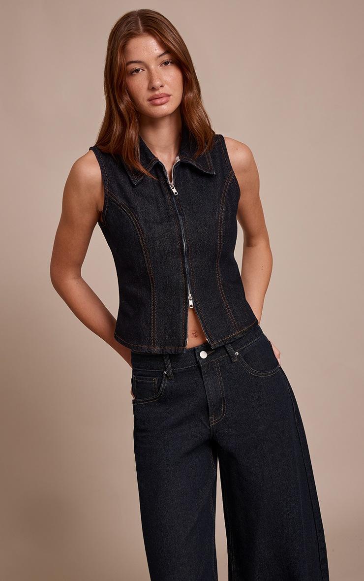 Pretty Little Thing Raw Indigo Zip Up Denim Vest