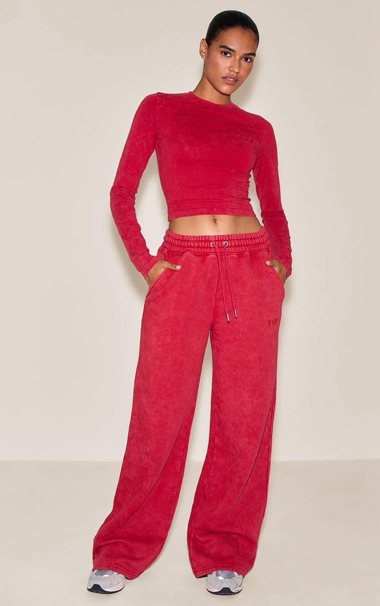 Pretty Little Thing Red Washed Wide Leg Sweatpants