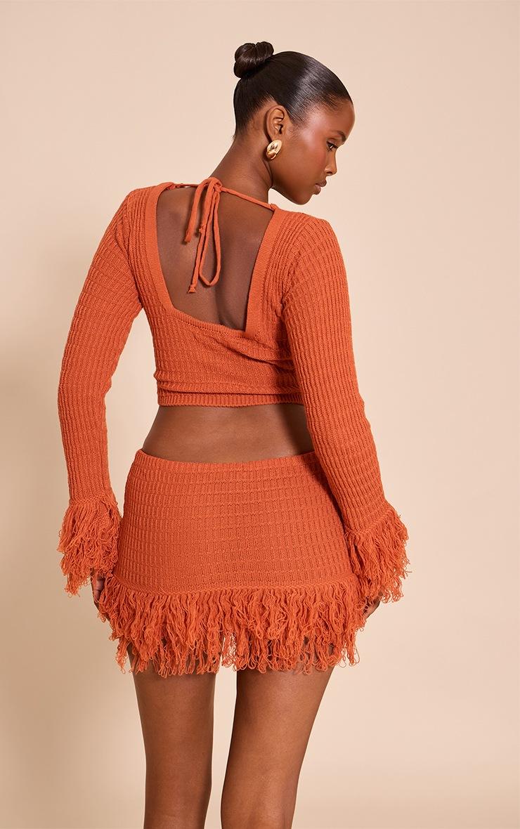 Pretty Little Thing Rust Tassel Cuff Cropped Top